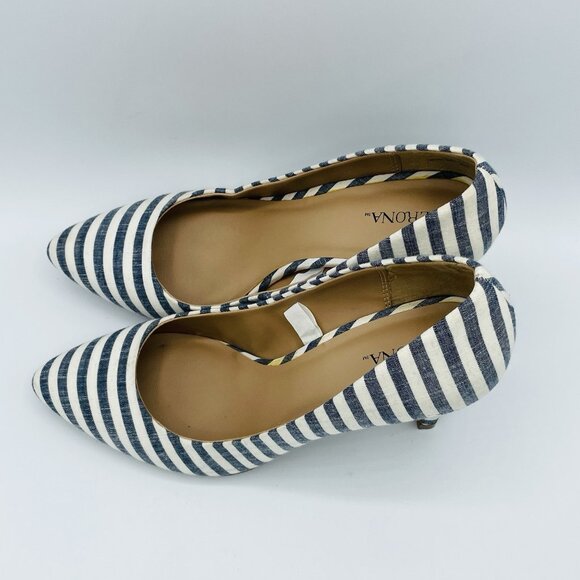 Merona Shoe Womens Size 7 Blue Striped Heels Stiletto Pointy Toe Slip On Comfort - Picture 6 of 11